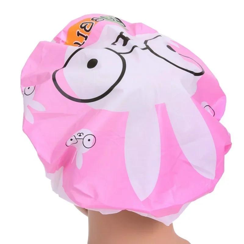 New 4 Pcs/lot Random Style Lovely Cartoon Lady Shower Caps Colorful Bath Shower Hair Cover Adults Waterproof Bathing Cap Animal