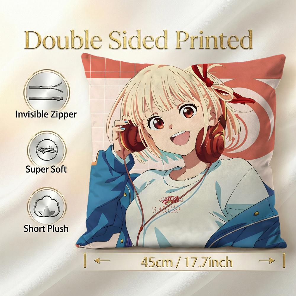 Anime Lycoris Recoil Cushion Cover 1Pcs Decorative Covers Soft Cushion Case For Sofa Couch Decor 40X40 45X45 Pillowcases