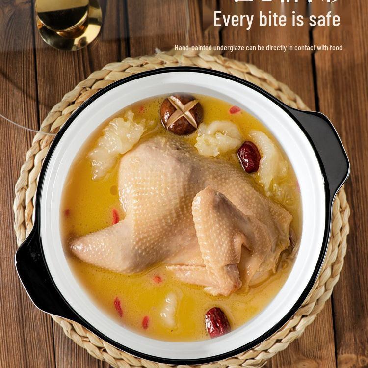 10.5" Double-Ear Ceramic Sauerkraut Fish Bowl - Large, Anti-Scald, with Lid