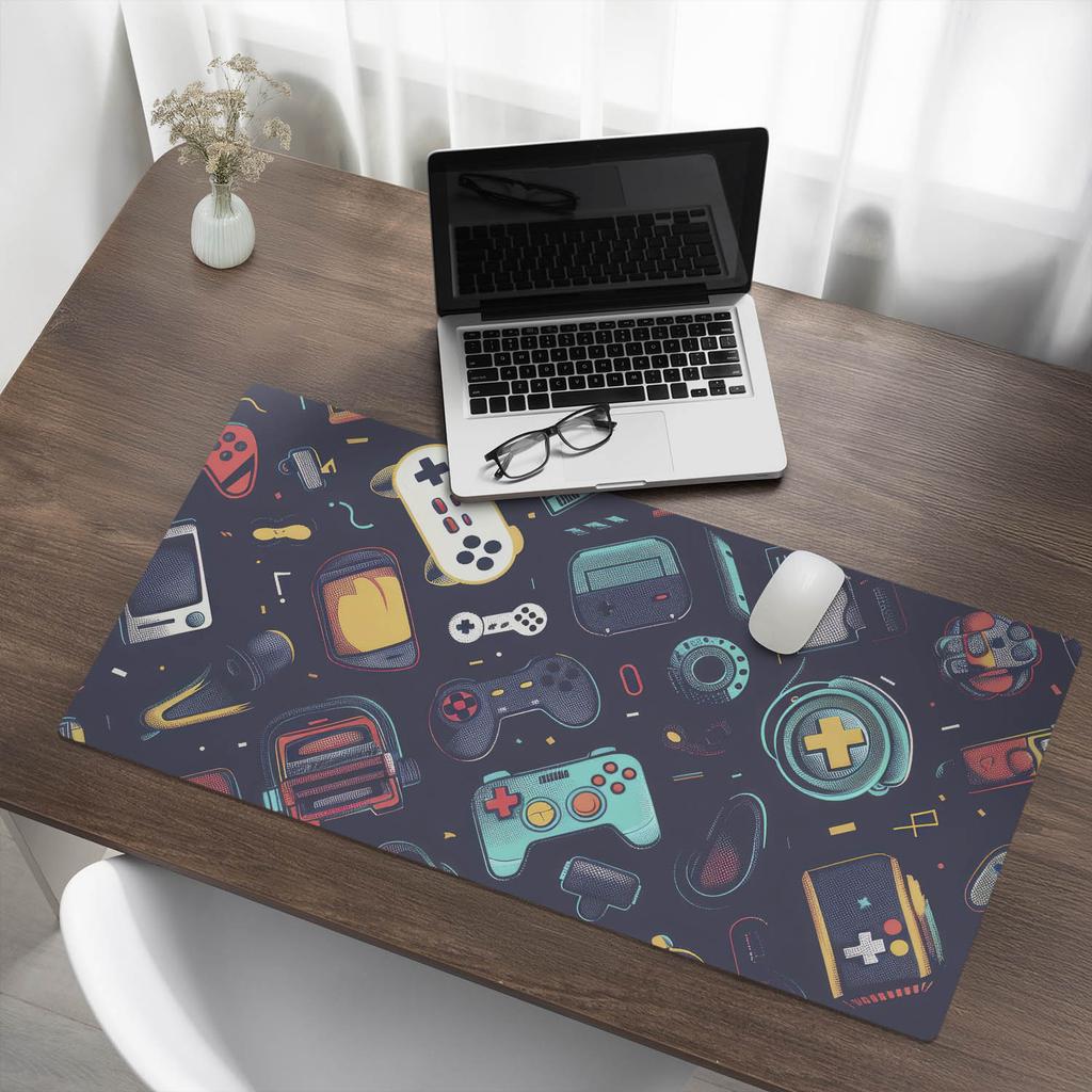 Desk Pad for Graphic Designers and Retro Game Patterns 100x50 Cm