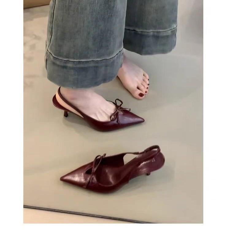 High Heels Women's Shoes New Temperament Elegant Bow Pointed Head Stiletto Bag Head Sandals Women