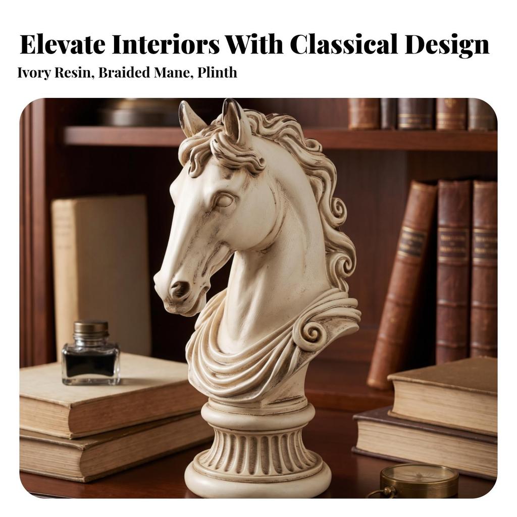 Horse Head Bust European-Style Statue Tan for Entryway