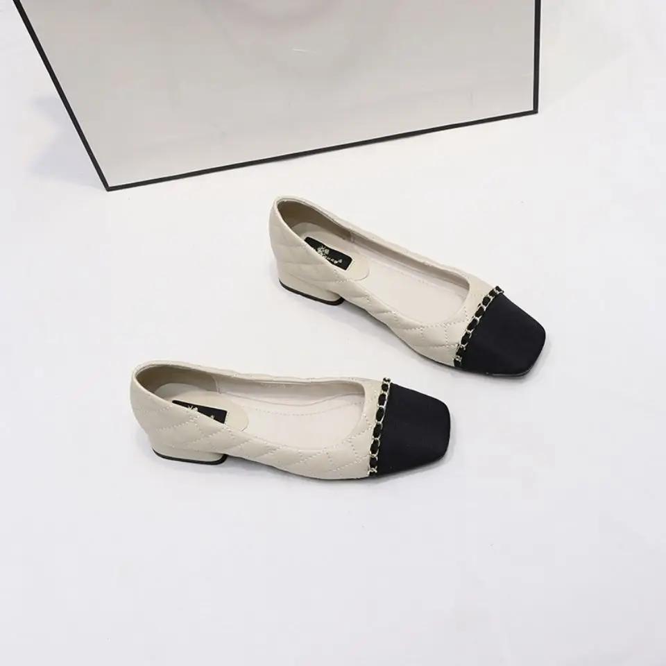 Fashion Block Heel Square Toe Women's Shoes Low Elegant Ladies Footwear Office Luxury Leather Casual Shoe With Comfortable Popular L A