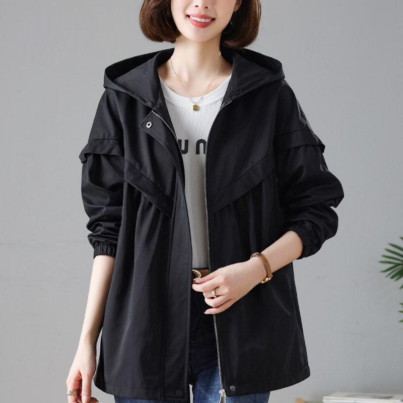 Women Windbreaker Korean Casual All-match Large Size Loose Outwear Hooded Mid-length Jacket Spring Autumn Women's Coat