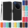 For Vivo X200 Ultra 5G Case Solid Color Wallet Leather Phone Cover with Strap