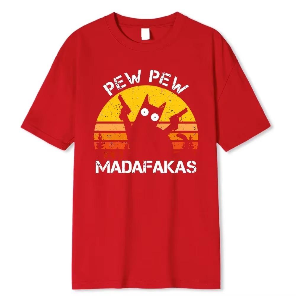 Pew Pew Madafakas Gatto con due pistole Stampa Uomo T-shirt Estate T-shirt in cotone Traspirante Vestiti larghi Hip Hop Street Tees
