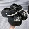 Fashion Cute Pearls Chain Chunky Sandals Women Fashion Diy Eva Platform Clogs Shoes Woman Outdoor Non Slip Soft Bottom Sandles Female