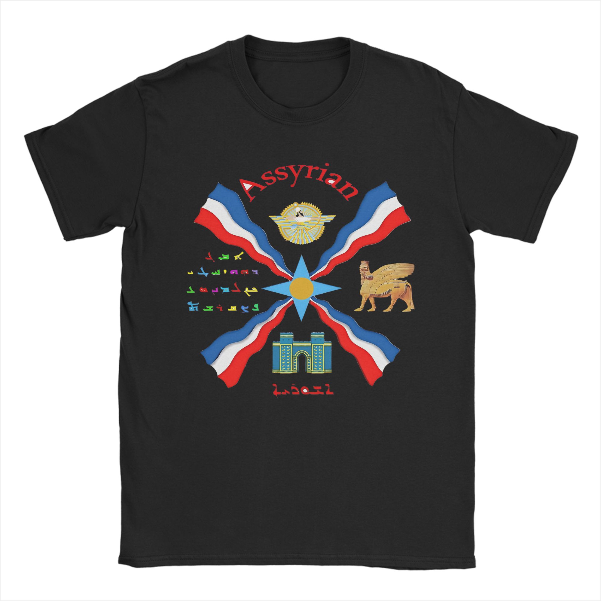 

Assyrian Flag T Shirts for Men Cotton Hipster T-Shirt Round Collar Tee Shirt Short Sleeve Clothing Plus Size 5XL різнокольоровий