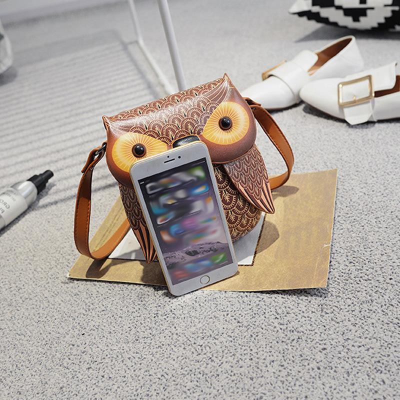 2025 European and American Retro PU Women's Shoulder Bag New Fashion Cat Bag Cartoon Owl Crossbody Bag Creative Coin Purse