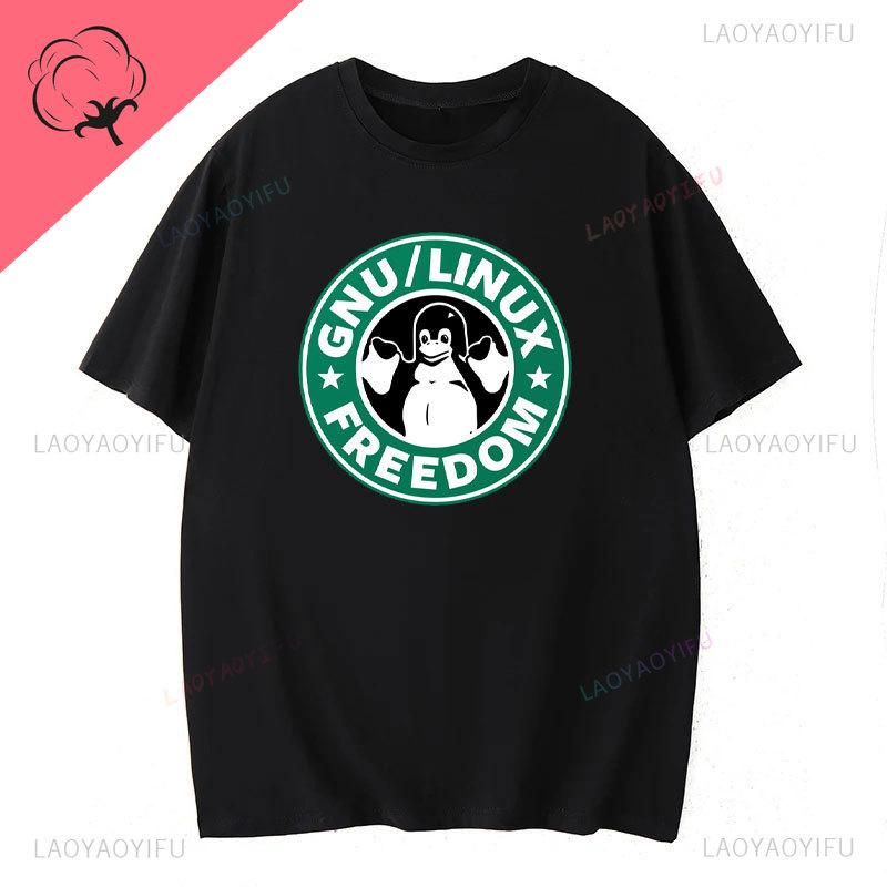 Camiseta Pinguim Linux Algodão Premium Roupa Masculina Lazer Harajuku Manga Camisetas Estéticas Camisetas Vintage Humor Streetwear