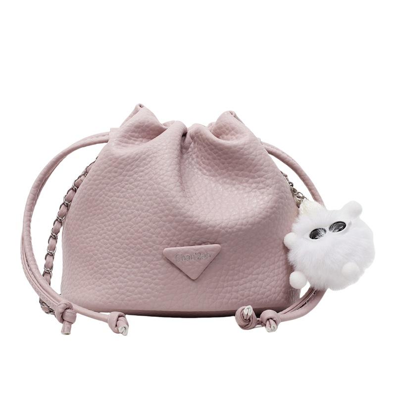 Popular wholesale high-quality lychee pattern temperament drawstring bucket bag versatile commuter simple light luxury chain messenger bag
