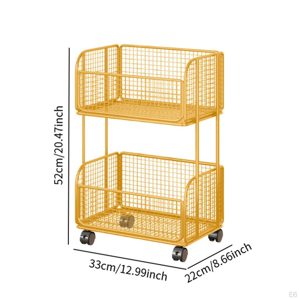 Cart Metal Wire Baskets with Wheels Iron Multipurpose Kitchen Fruit Basket Stand for Snacks Potatoes