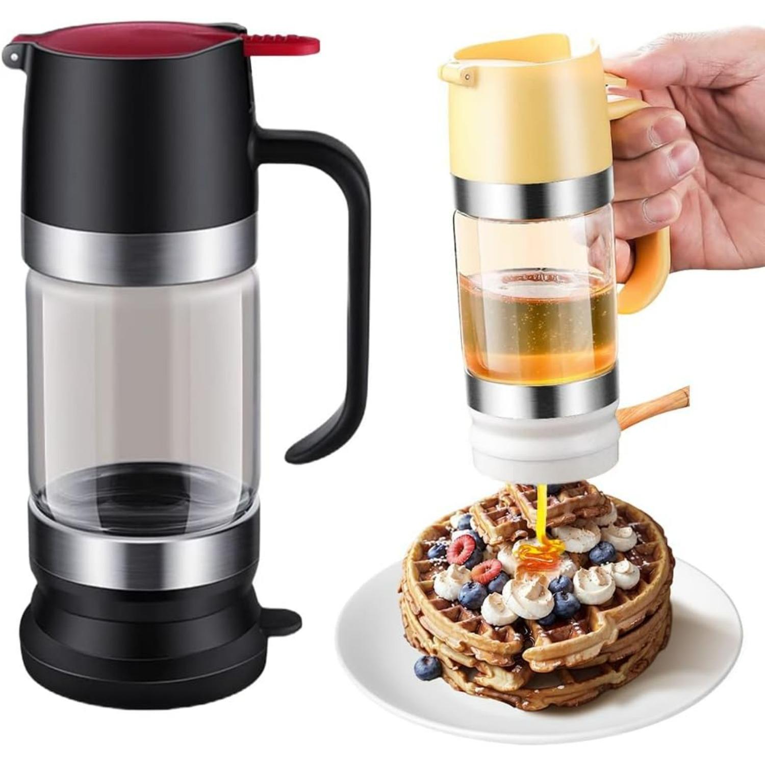 No-Drip Honey Dispenser,Glass Honey Dispenser,Honey Dispensers No Drip Glass,Maple Syrup Dispenser,Honey Jar with Handle,Syrup Dispenser for Coffee чёрный