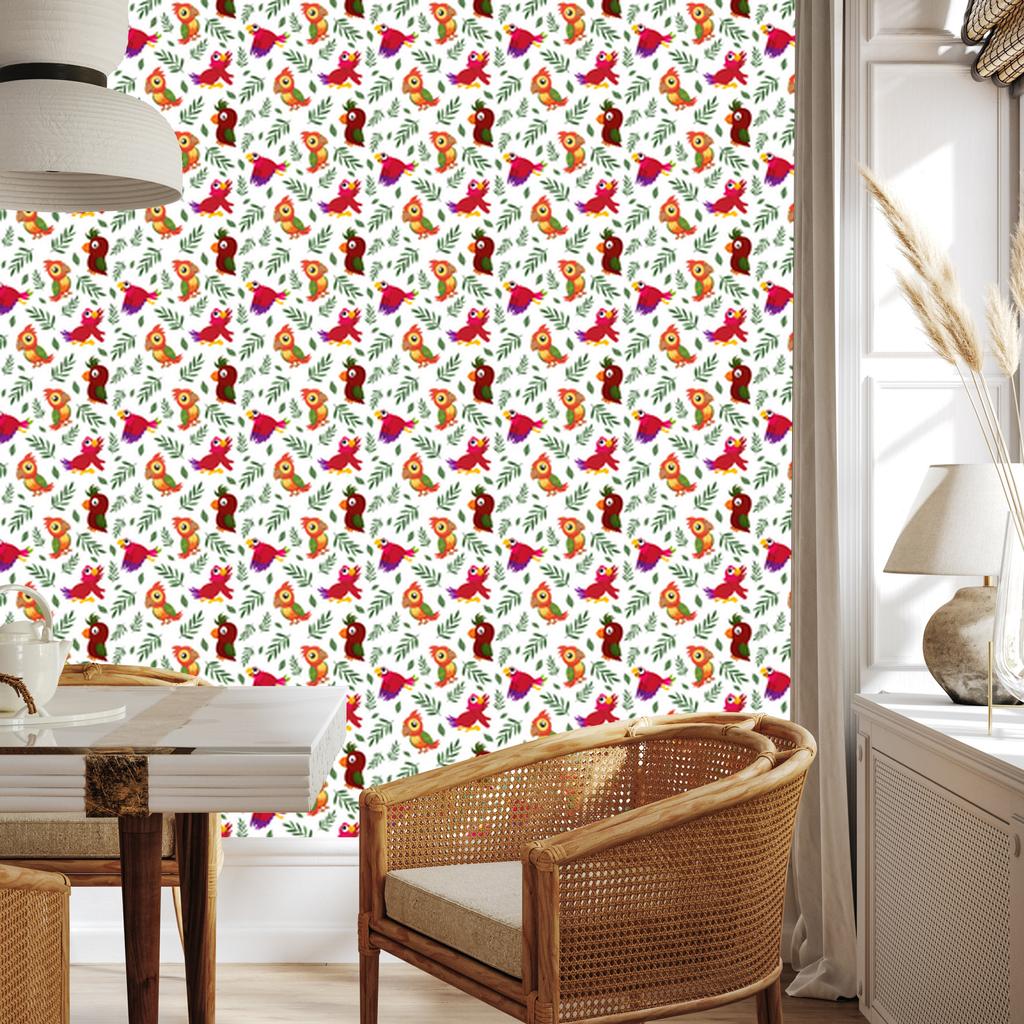 Parrot Wallpaper White and Light Gray for Living Room and Bedroom 50x1000