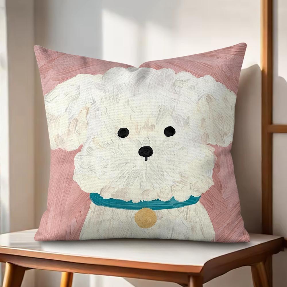 Cute oil painting dog Cushion Cover Natural Linen Organic Fabric DoubleSided Printing Couch Pillow Covers Home Decor