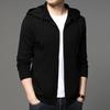 Men's Trendy Korean-Style Solid Color Zipper Hoodie - Long Sleeve Knit Cardigan