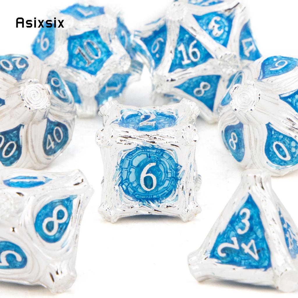 7 Pcs White BlueTree Stump Root Metal Dice Solid Metal Polyhedral Dice Set Suitable for Role-Playing RPG  Board Game Card Game