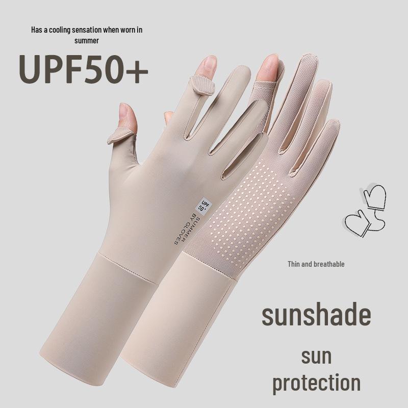 Women's Ice Silk Sun Protection Gloves - Extended, Breathable, Anti-UV, Non-Slip Cooling Sleeves with Flip-Top