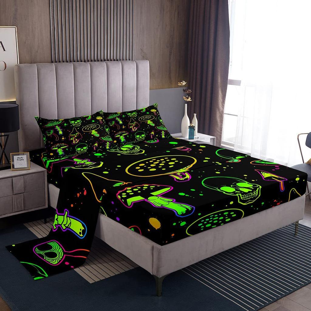 Cartoon mushroom pattern mattress four-piece bedding set bedroom dormitory bedding decoration