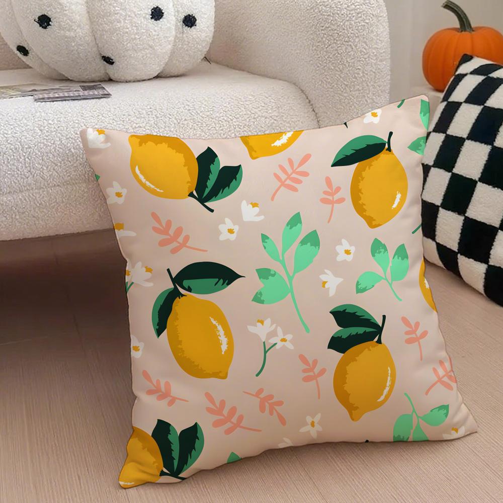 Pastoral simple Handdrawn lemon Cushion Cover Throw Pillow Cover Hidden Button Durable Polyester Chair Cushion