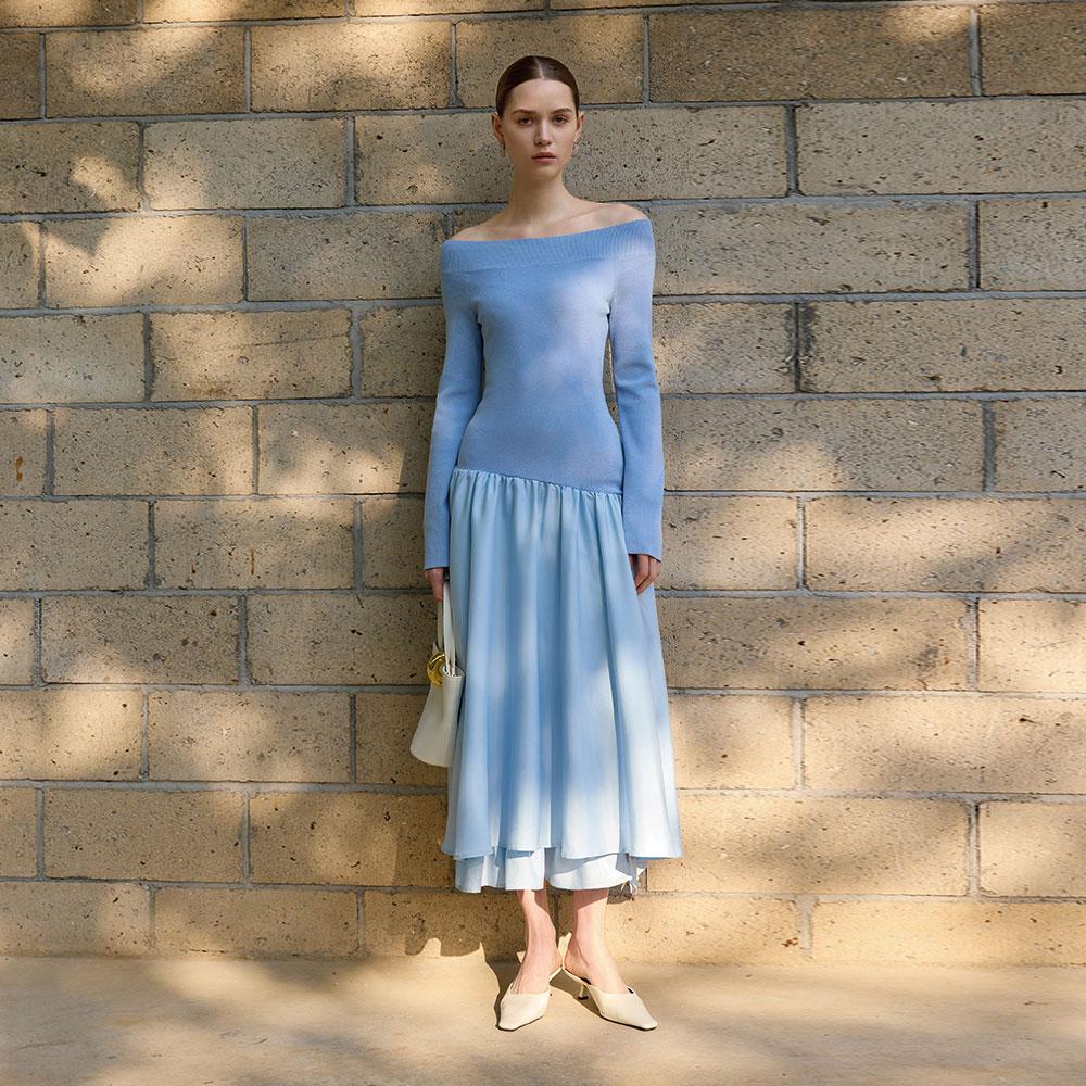 Waiwaiaiem Yy_Blue One-Shoulder Dress
