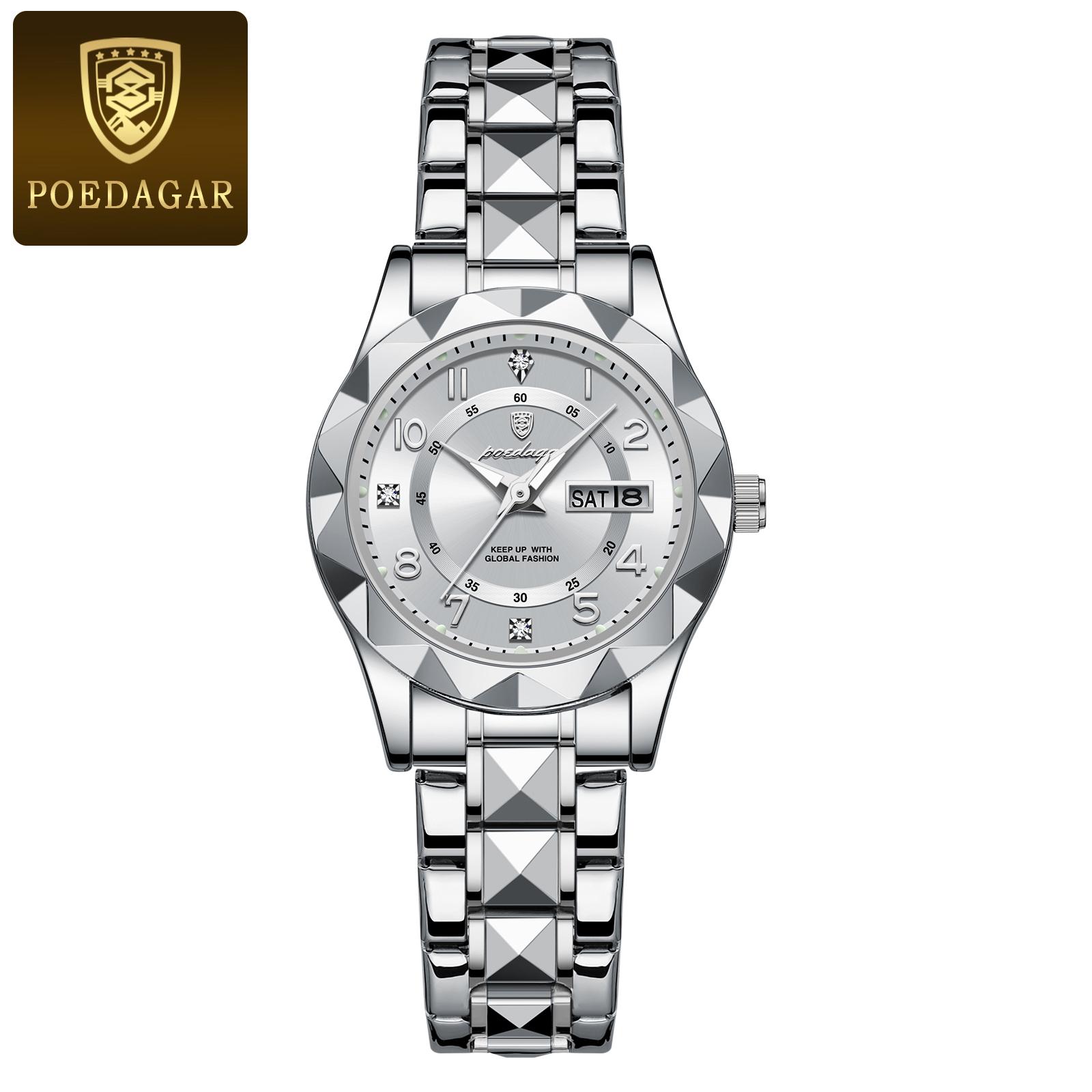 

POEDAGAR Luxury Women s Watches Waterproof Luminous Date Week Ladies Watch Quartz Stainless Steel Fashion Wristwatch Reloj серебряный/белый