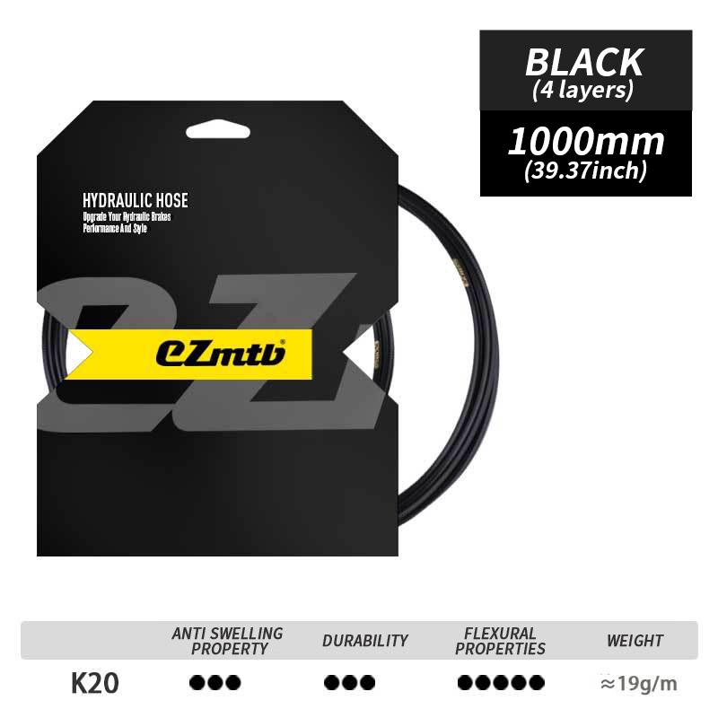 

EZmtb Mountain Bike Tools Four-Layer Five-Layer Brake Oil Pipes Hydraulic Disc Brakes Teflon Kevlar Stainless Steel Brake Hose K20 Black 1m