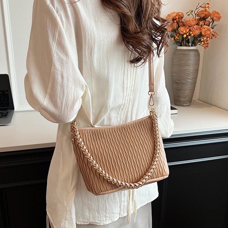 Monochromatic pleated women's bags simple versatile shoulder bags PU leather women's square crossbody bags with shoulder strap  new