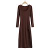 YPFF New Autumn Women's Slim Fit High Slit Long Sleeve Dress - Elegant, Sexy Solid Color Skirt
