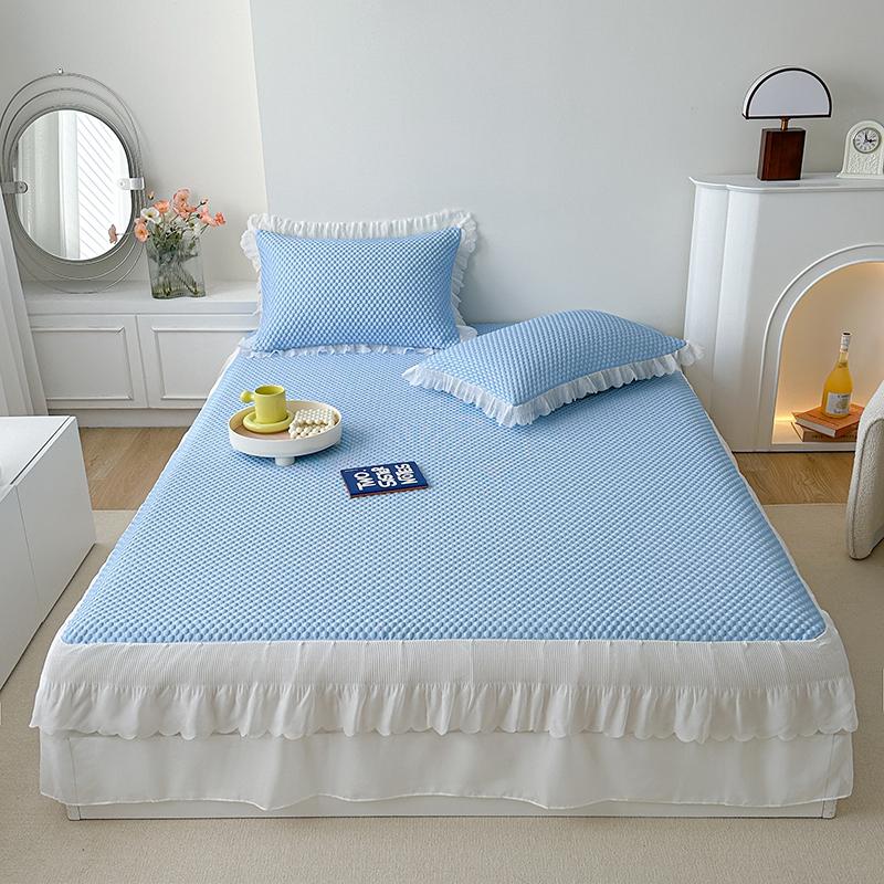 Antibacterial Breathable Fitted Sheet Cool Feeling Silk Mint Water Molecule Cooling Mat Summer Cool Bed Cover (With Pillowcase)