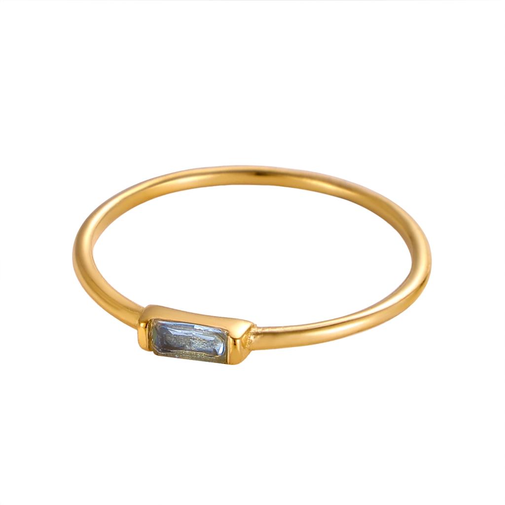 CARLIDANA Mimalist 18K Gold Plated Square Simple Colorful Zircon Stainless Steel 12 Months Birthstone Stackable Ring for Women