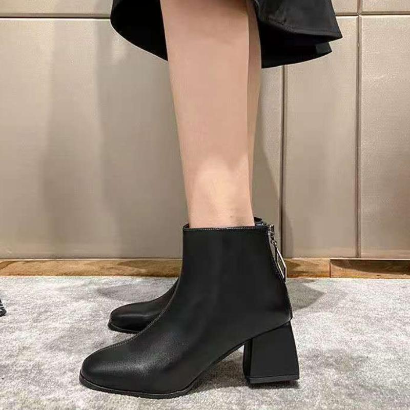 Fashion Elegant with Medium Heels Warm Woman Short Shoes Waterproof Leather Ankle Boots for Women Autumn Winter Y2k Booties On Promotion
