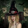 Indoor Outdoor Festive Decor Punk Skeleton Hand Witch Hat with Spider And Veil, Black Large Festival Atmosphere Props Wizard Costume Accessory