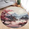 Japanese Style Round Carpet Koi Fish Lotus Cherry Blossom Flower Mountain Water Ink Art Home Living Room Bedroom Decor Floor Rug