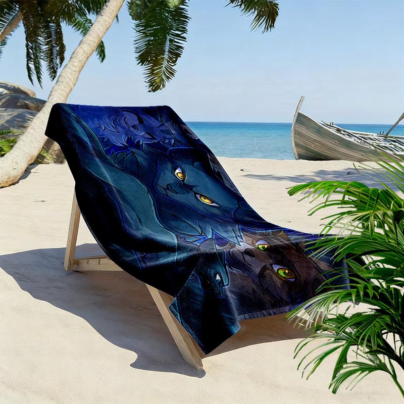 Cartoon Warrior Cats 2D Flat Print Beach Towel, Large Soft Quick Dry Towel for Beach Camping SwimmingZSTJ0915246
