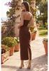 Yizhi Lian Halter Ribbed Bandage Midi Dress