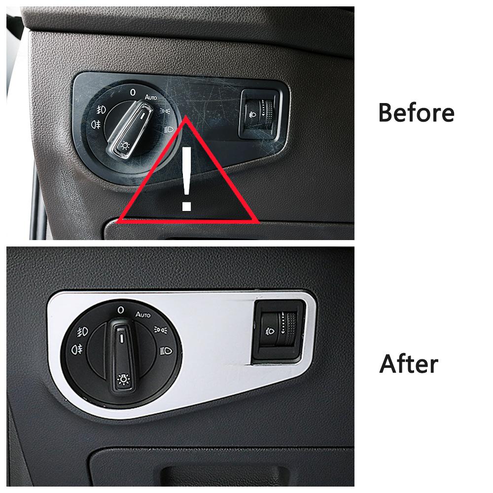 For Volkswagen VW Tiguan MK2 2017- Stainless Steel Chrome Carbon Fiber Headlight Head Light Switch Covers Trim