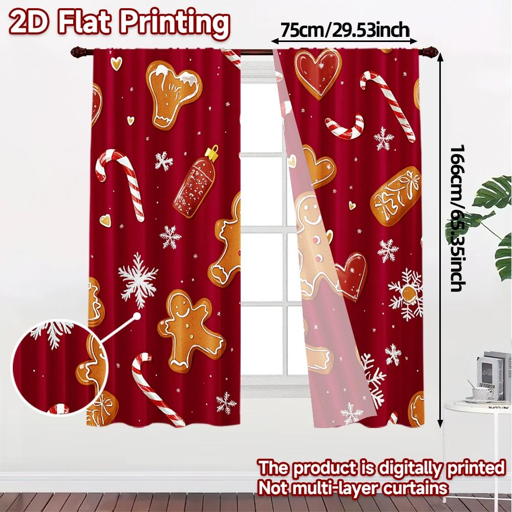 2pcs,Curtains Christmas Cookies Snowflakes Candy (3) Popular Popular Curtain Versatile Polyester Curtains Gifts Perfect for
