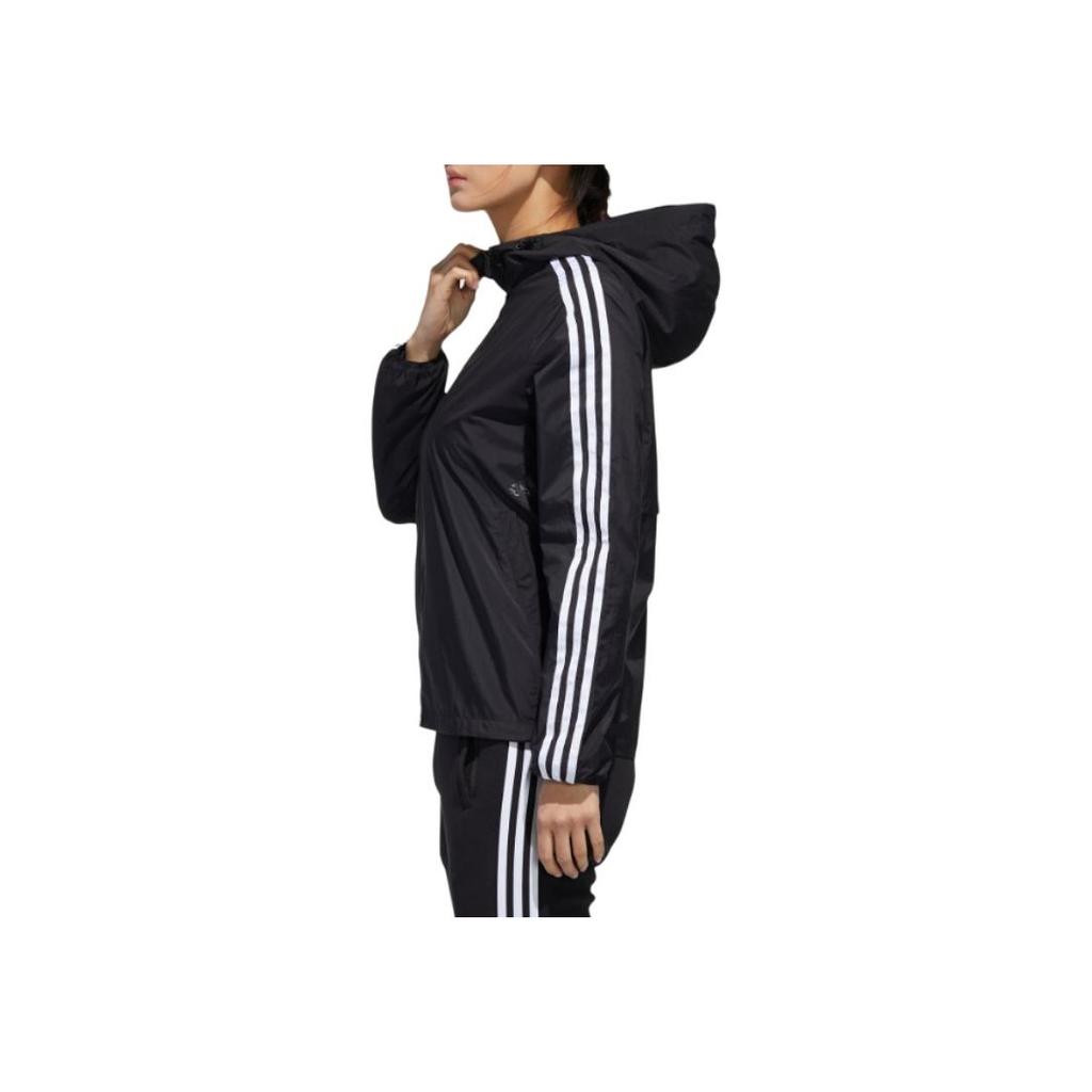 Adidas Gestreifte Freizeit-Kapuzenjacke mit doppelter Tasche für Damen Oberbekleidung Schwarz GF0188