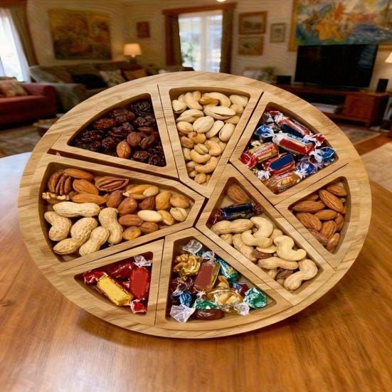 8 Çıkarılabilir Bölmeli Ahşap Servis Tepsisi Çok Bölmeli Tabak Meyveler Atıştırmalıklar Kuruyemişler Şarküteri Tahtası Çok Yönlü Peynir Parti Tepsisi