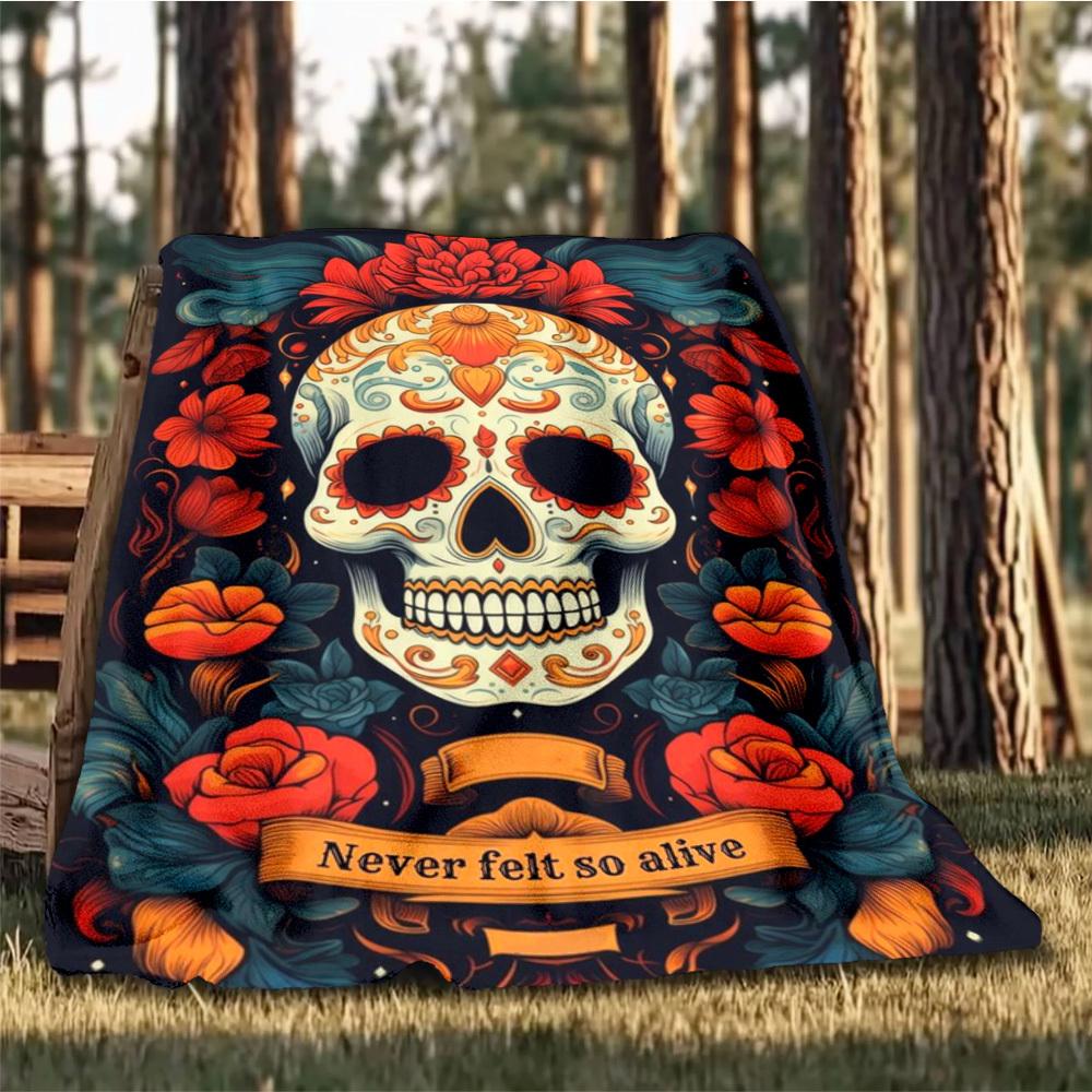 1pc Sugar Skull Decor Throw Blanket Polyester Fiber, Lightweight Flannel, Soft & Warm, All Season Use for Outdoor, Camping Digital Print