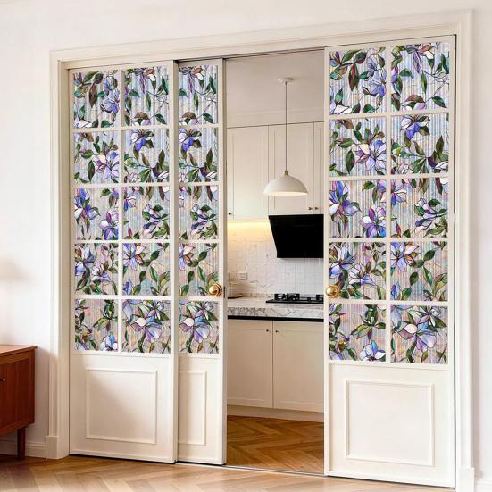 Rainbow Window Privacy Film, Decorative Static Cling Stickers, Heat Control & UV Blocking Glass Cling, Waterproof 100x45cm Static Glass Sticker for