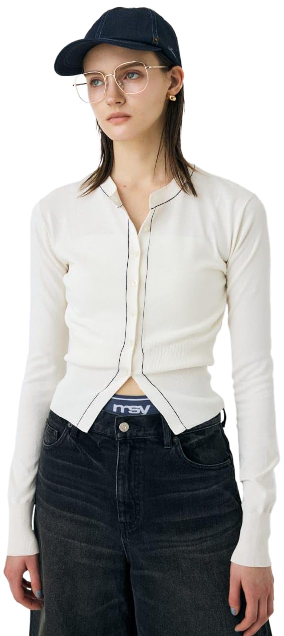 

Moussy Кардиган с цветной строчкой Свободный размер 010IS370-7431 Женский Молочно-белый