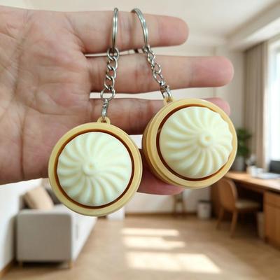 Creative Dumpling Shape Stress Relief Keychain with Press Button and Light for Relaxation and Entertainment
