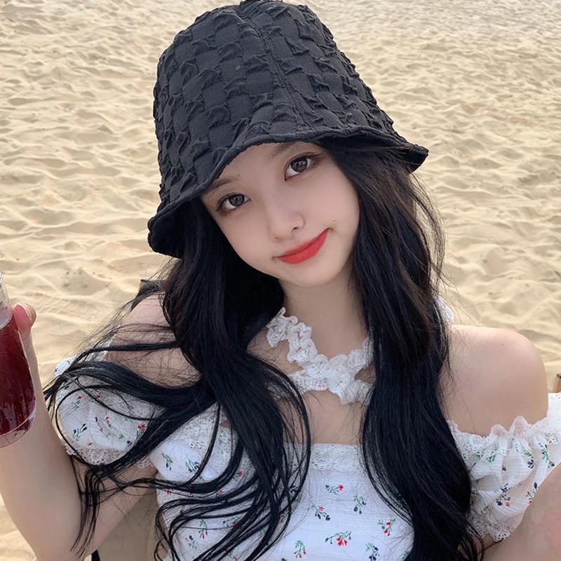 Seersucker Pleating Women's Bucket Hat Thin Small Square Summer Sun Hat
