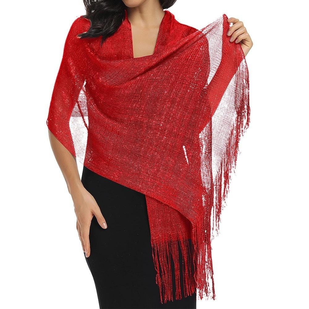 Shiny Metallic Scarf Long Bridal Wedding Wrap Elegant Party Evening Dress Scarf