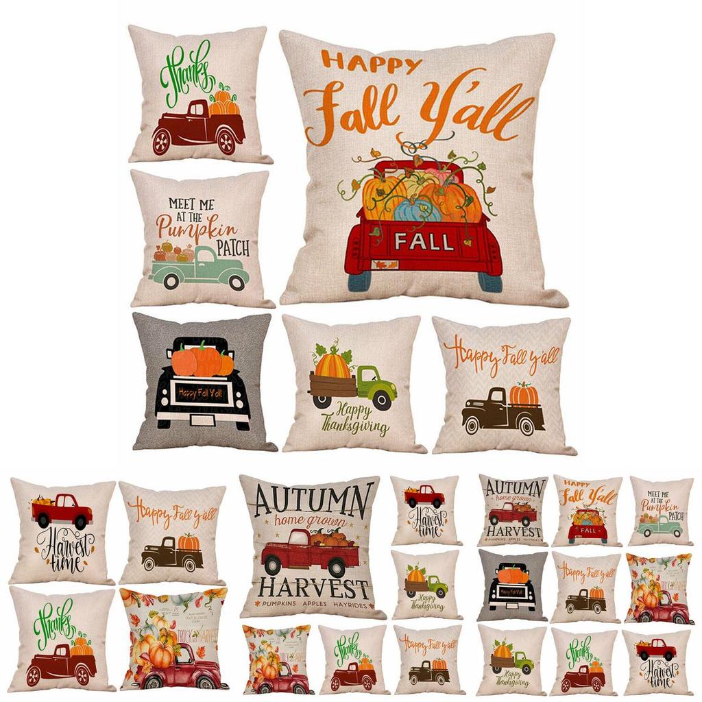 Chic Cotton Linen Pillow Case With Stunning Pumpkin Design For Autumn Ambiance