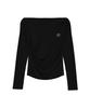 Nigaennikol Shirring Drape Boat Neck Top_Black