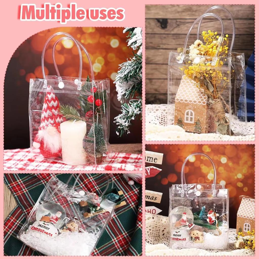 Clear Plastic Gift Bags With Handle Transparent Bag Reusable Tote Bag Pvc Goodie Bags For Wedding Party Supplies, Cosmetic Bag
