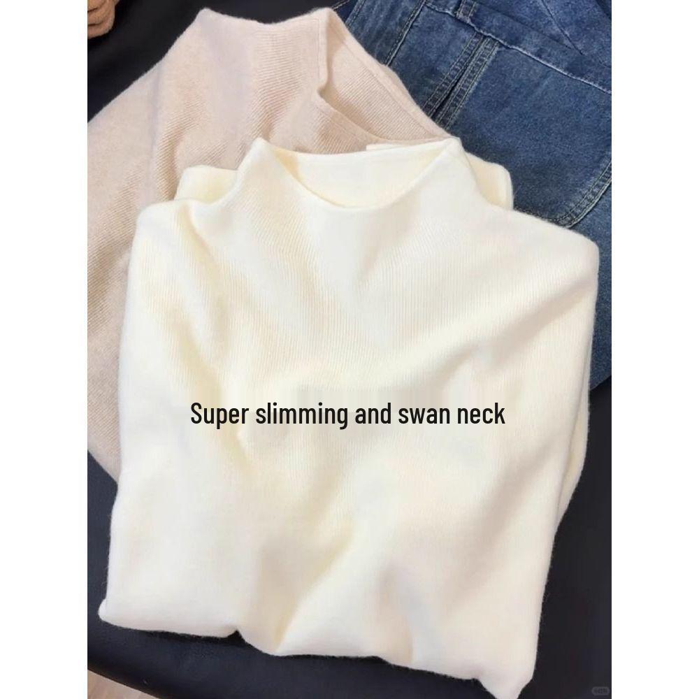 Women's Chic Slim-Fit Half High Neck Sweater - Autumn/Winter Long Sleeve Knitted Top